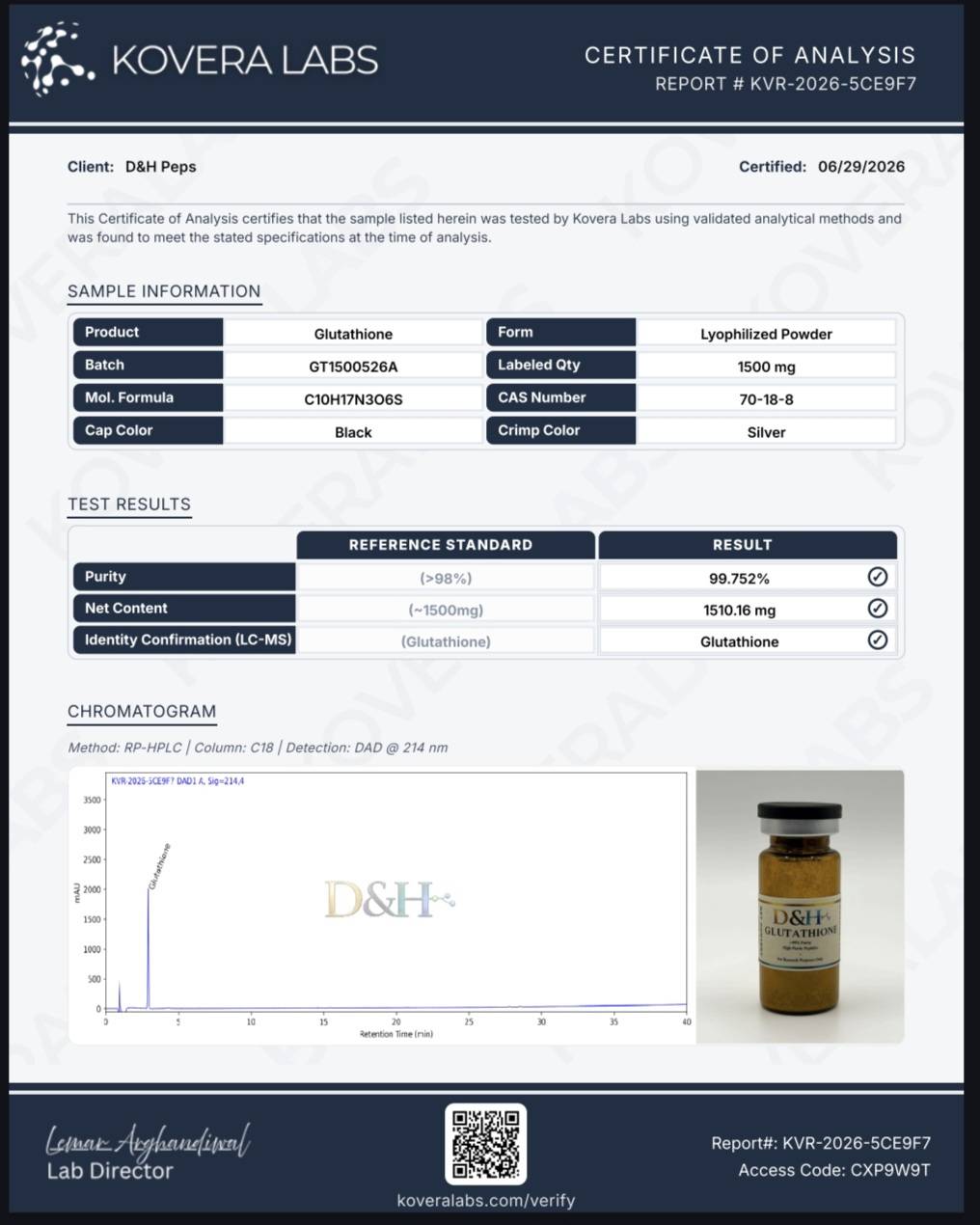 Glutathione 1500mg (10 Vials)